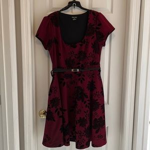 Deep red with Black velvet flowers City Chic dress